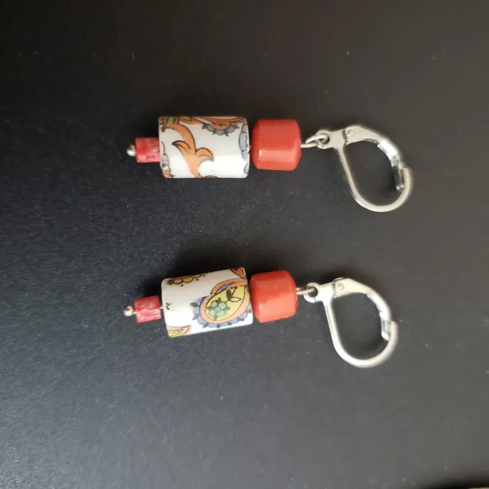 Large Banded Agate / Calcite Pendant Beaded Necklace w/‎ Matching Earrings
